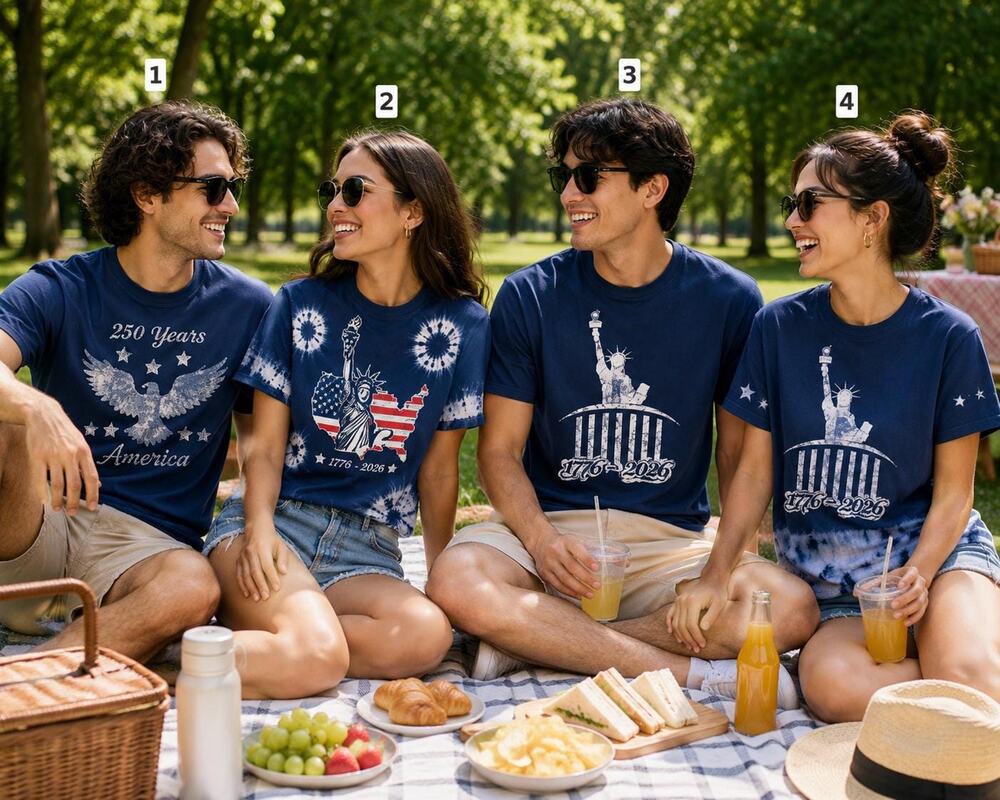 America 250 Graphic T-Shirt | Patriotic USA Tee | Indigo Batik Shirt | 1776–2026